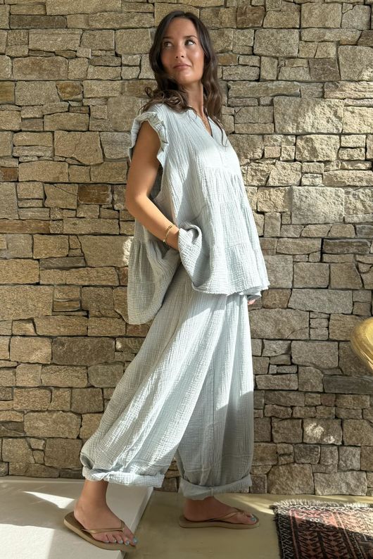 Tasha Cushion Cotton Cap Sleeve Tier Top Pearl